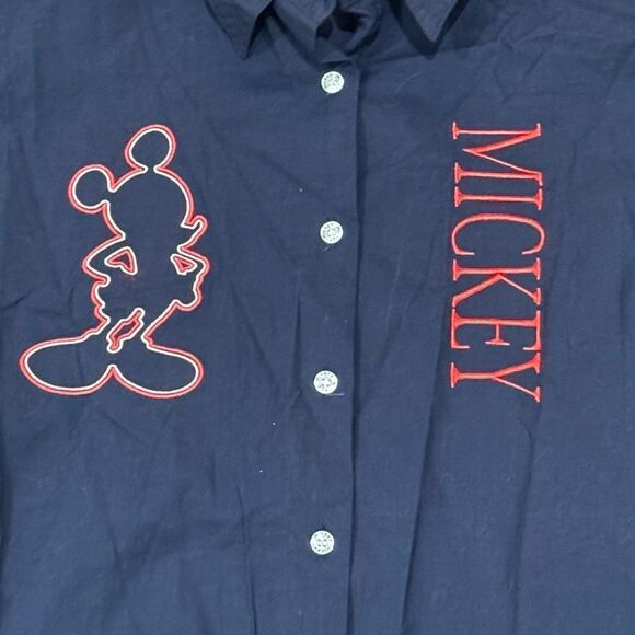 Disney Vintage 90s Mickey Blue Embroidered Button Up Shirt Men’s Medium - Picture 2 of 3